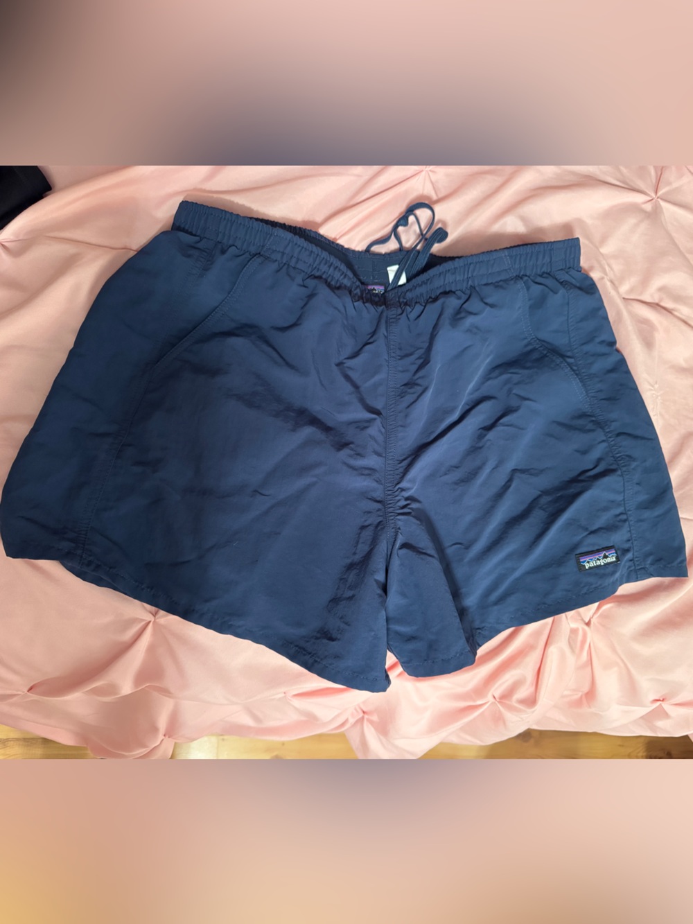 Patagonia Dark Blue Baggies Elastic Waist Shorts with Logo Patch